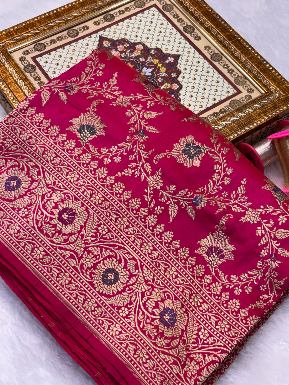 Hot Pink Pure Katan Silk Handwoven Banarasi Saree