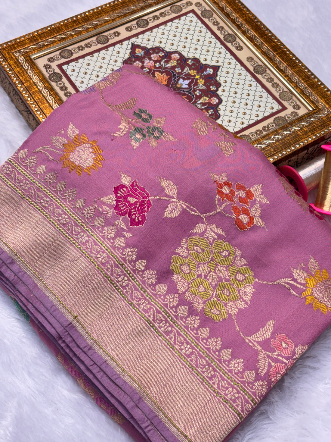 Pink Shade Pure Katan Silk Handwoven Banarasi Saree
