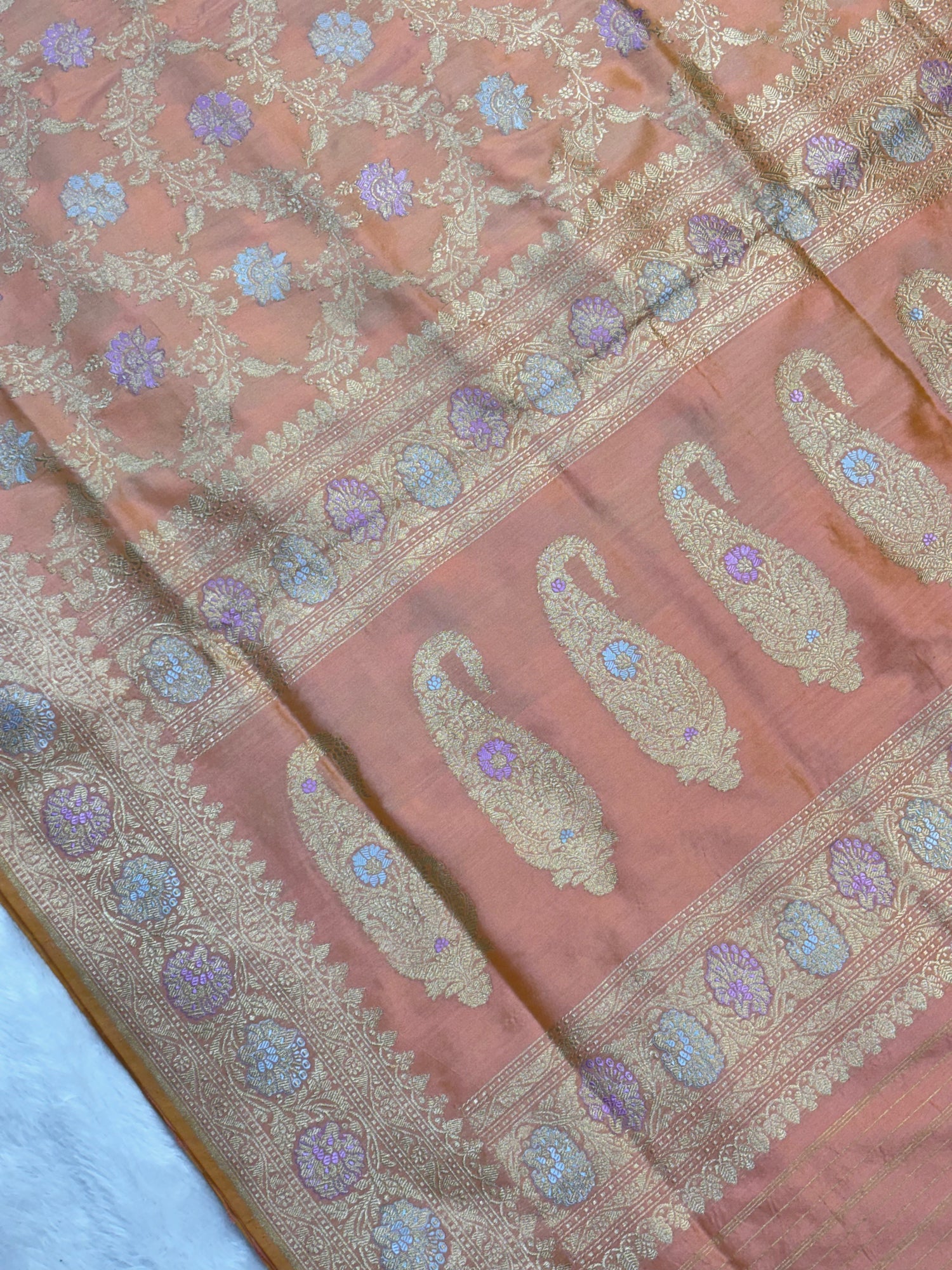 Light Peach Pure Katan Silk Handwoven Banarasi Saree
