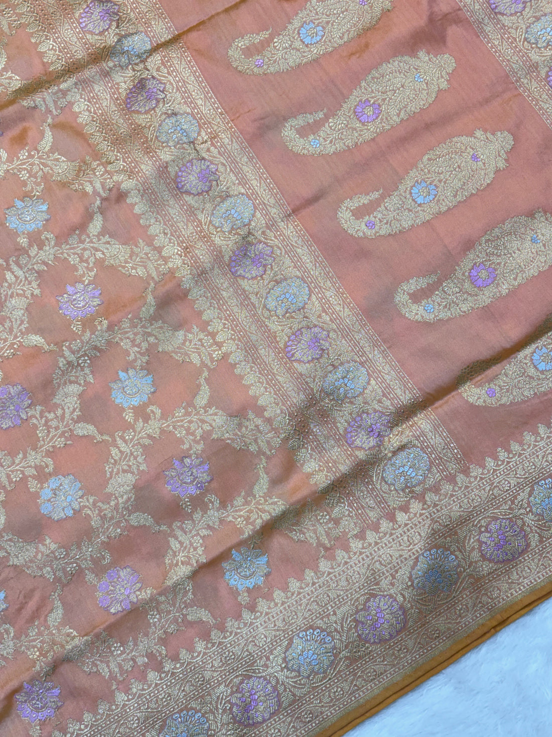 Light Peach Pure Katan Silk Handwoven Banarasi Saree