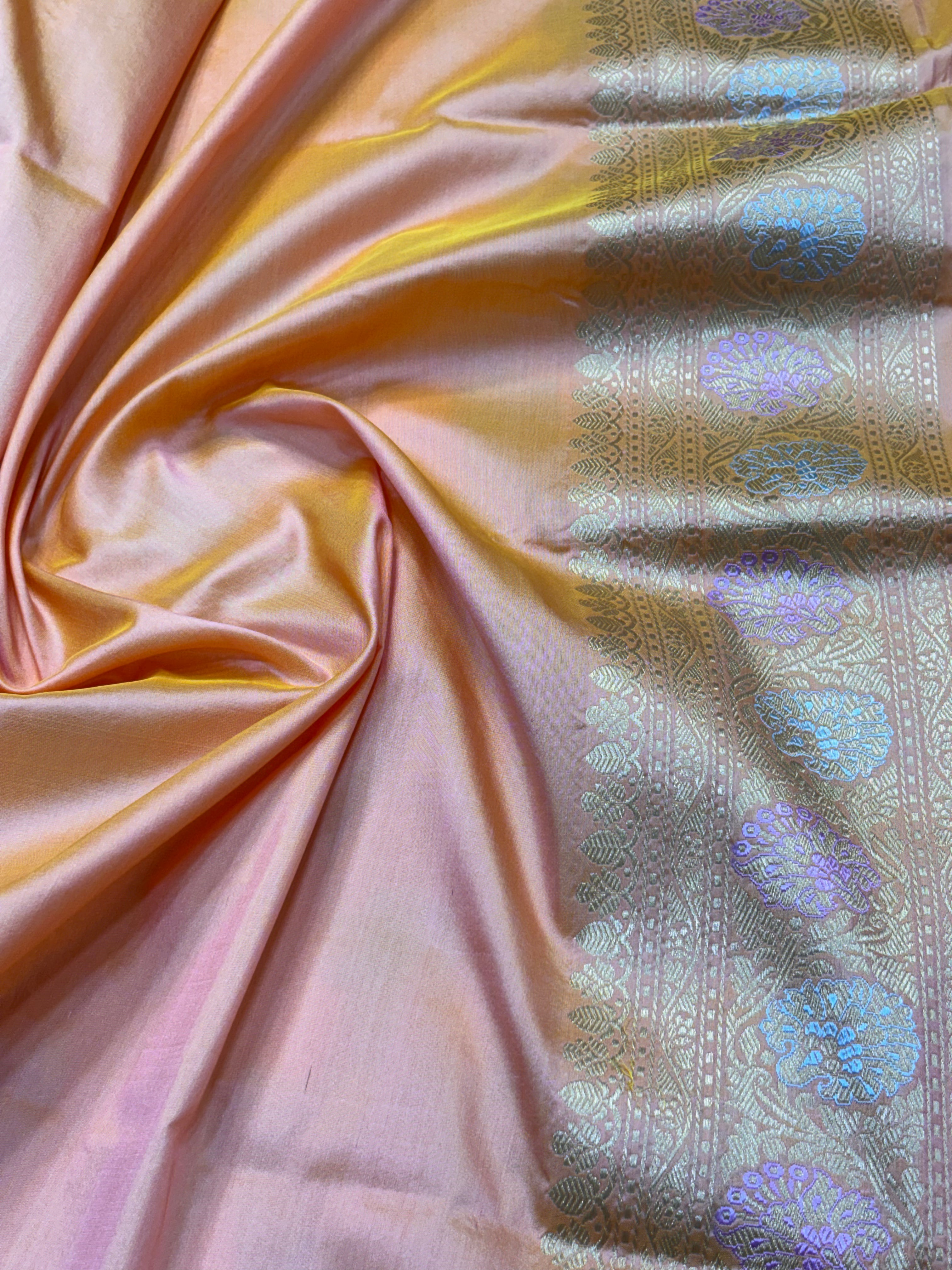 Light Peach Pure Katan Silk Handwoven Banarasi Saree