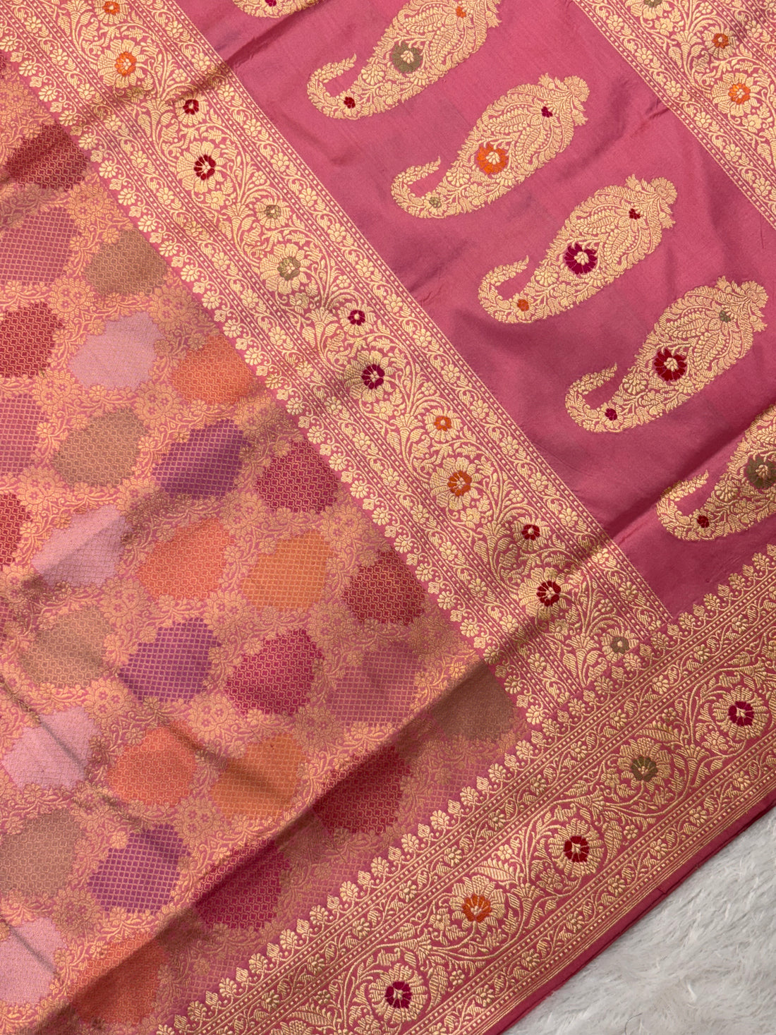 Pink Shade Pure Katan Silk Handwoven Banarasi Saree