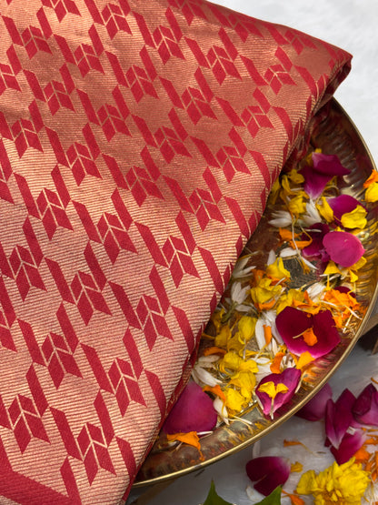 Hot Red Pure Katan Silk Gold Zari Brocade Saree