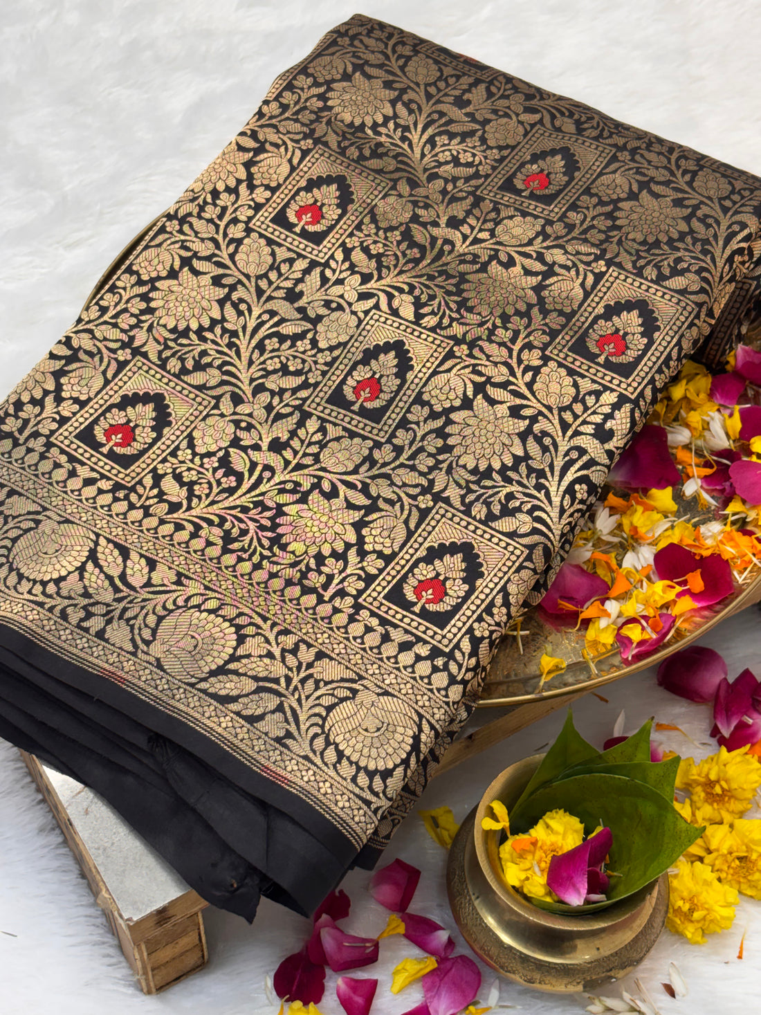 Charcoal Color Pure Katan Silk Traditional Minakari Brocade Saree