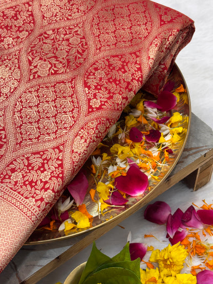 Rani Red Pure Katan Silk Vintage Gold Zari Brocade Banarasi Saree