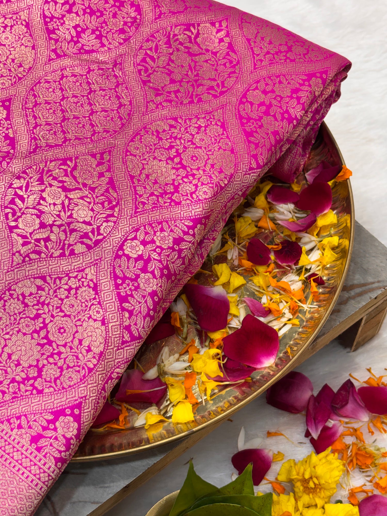 Luxury Pink Pure Katan Silk Gold Zari Work Brocade Saree
