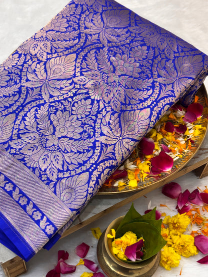 Luxury Blue Pure Katan Silk Vintage Traditional Gold Zari Brocade Banarasi Saree