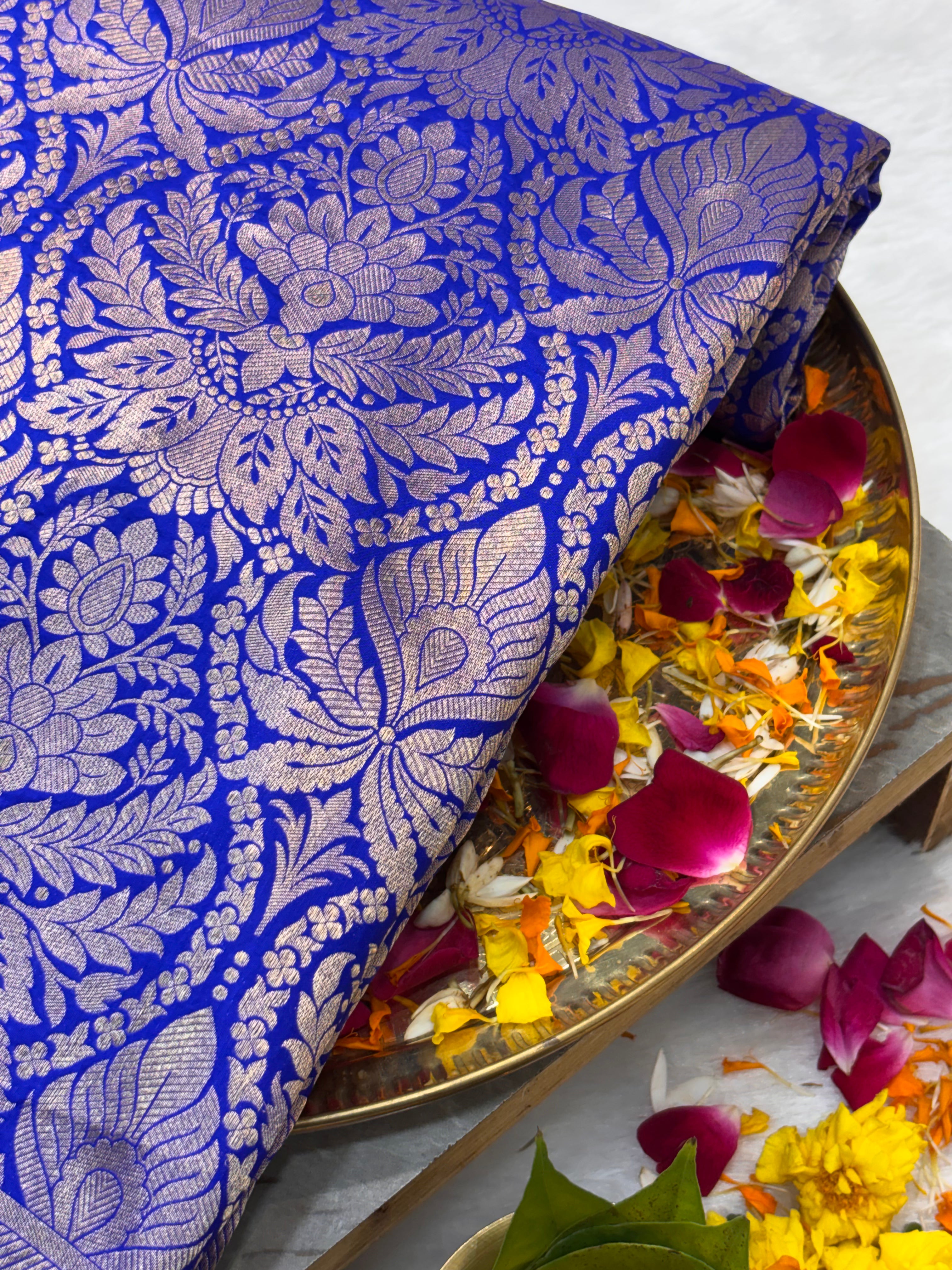 Luxury Blue Pure Katan Silk Vintage Traditional Gold Zari Brocade Banarasi Saree