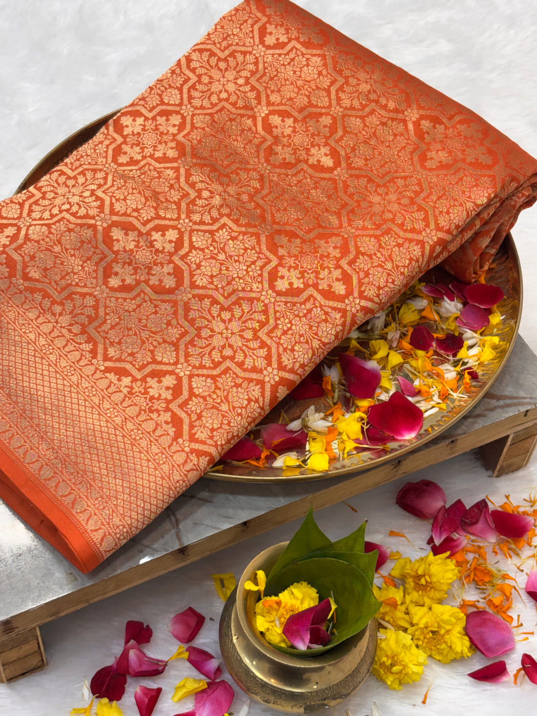 Royal Orange Pure Katan Silk Traditional Brocade Handwoven Banarasi Saree