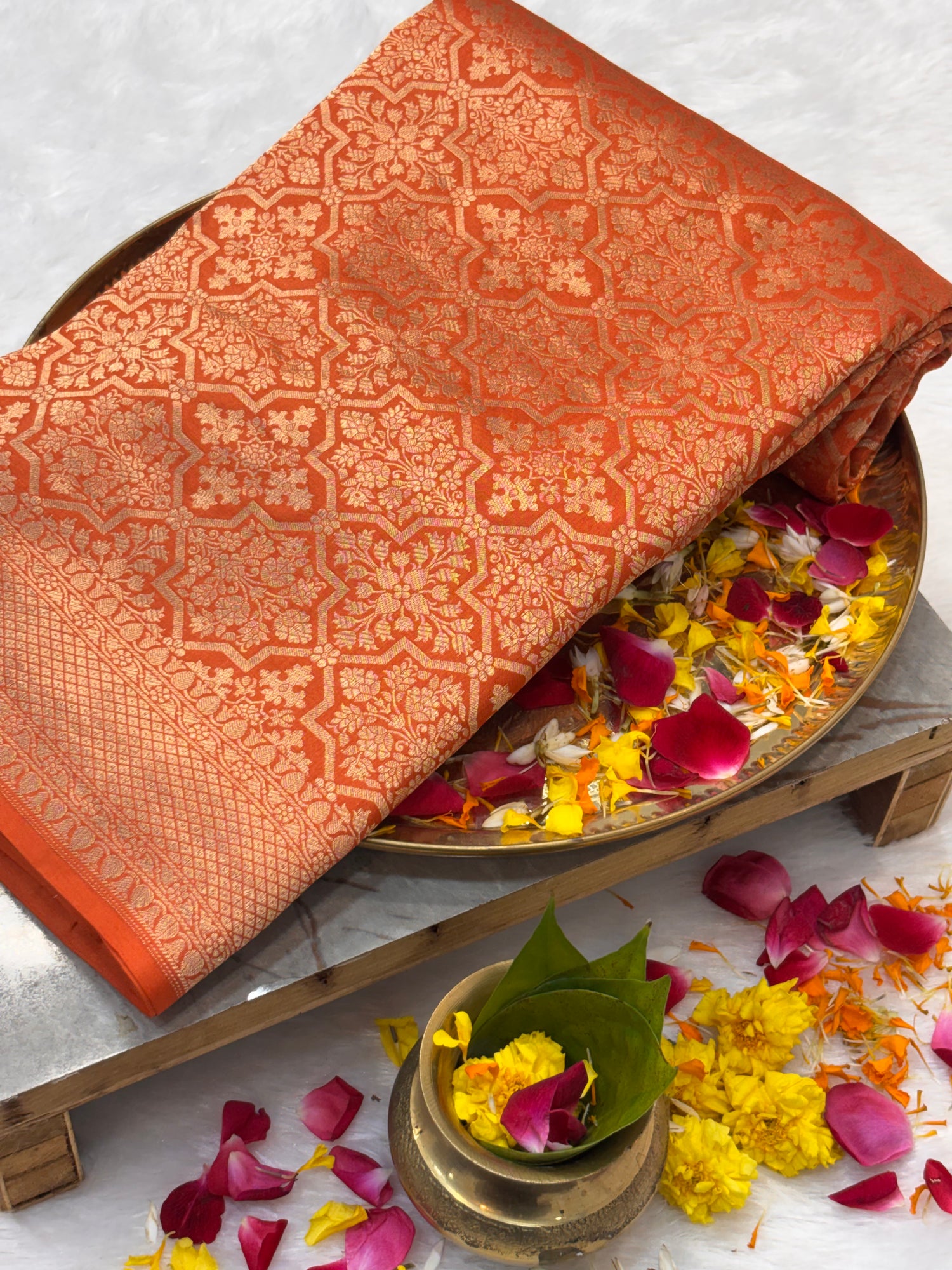 Royal Orange Pure Katan Silk Traditional Brocade Handwoven Banarasi Saree