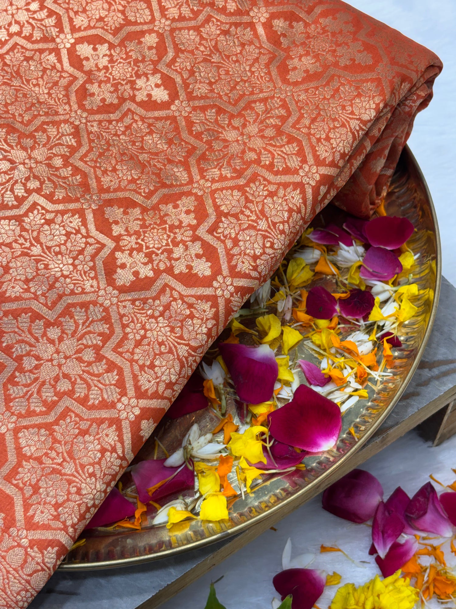 Royal Orange Pure Katan Silk Traditional Brocade Handwoven Banarasi Saree