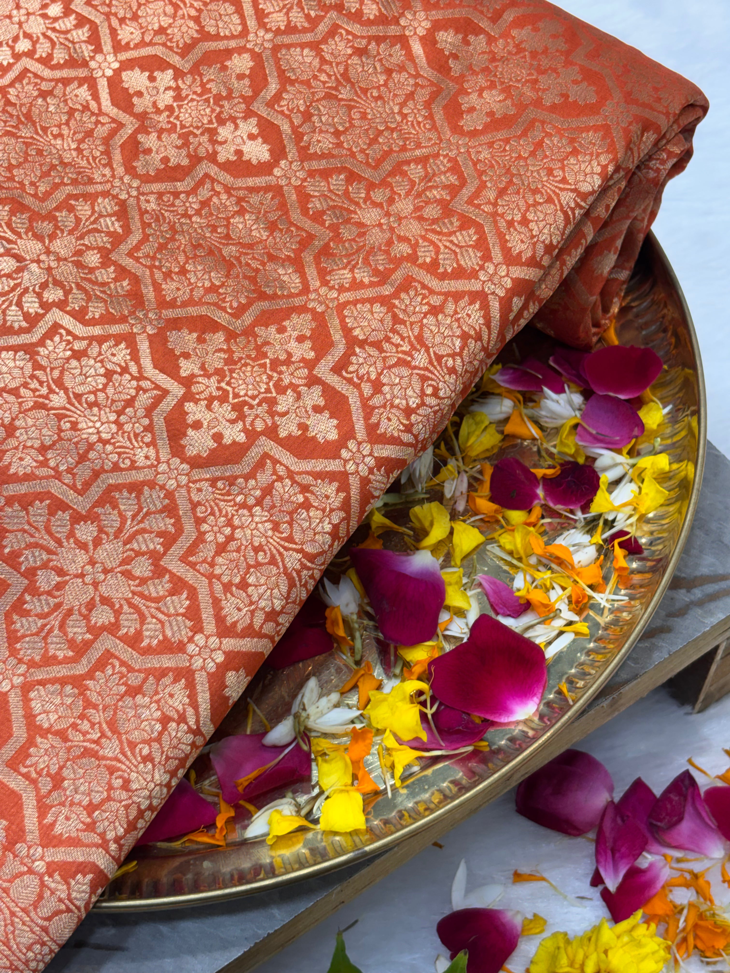 Royal Orange Pure Katan Silk Traditional Brocade Handwoven Banarasi Saree