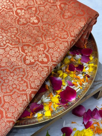 Royal Orange Pure Katan Silk Traditional Brocade Handwoven Banarasi Saree