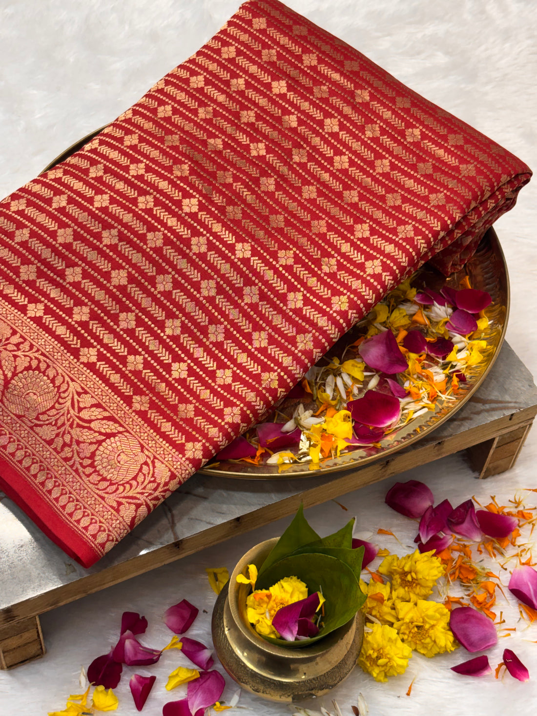 Royal Red Pure Katan Silk Traditional Gold &amp; Silver Zari Handwoven Banarasi Saree