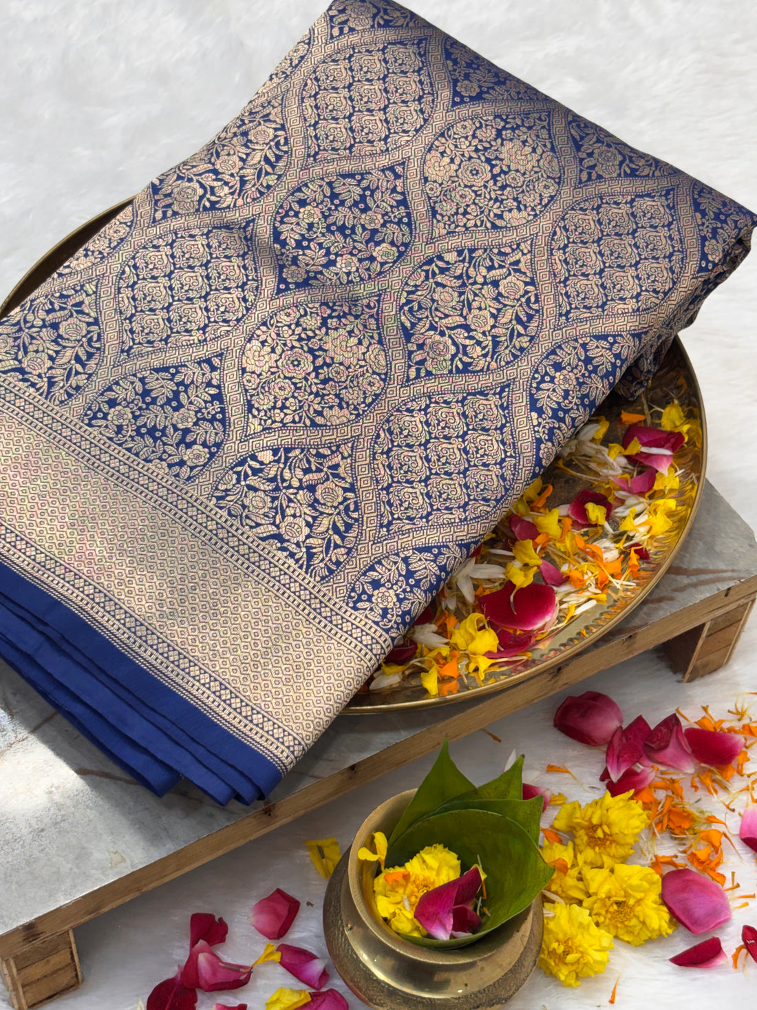 Royal Blue Pure Katan Silk Gold Zari Brocade Banarasi Saree