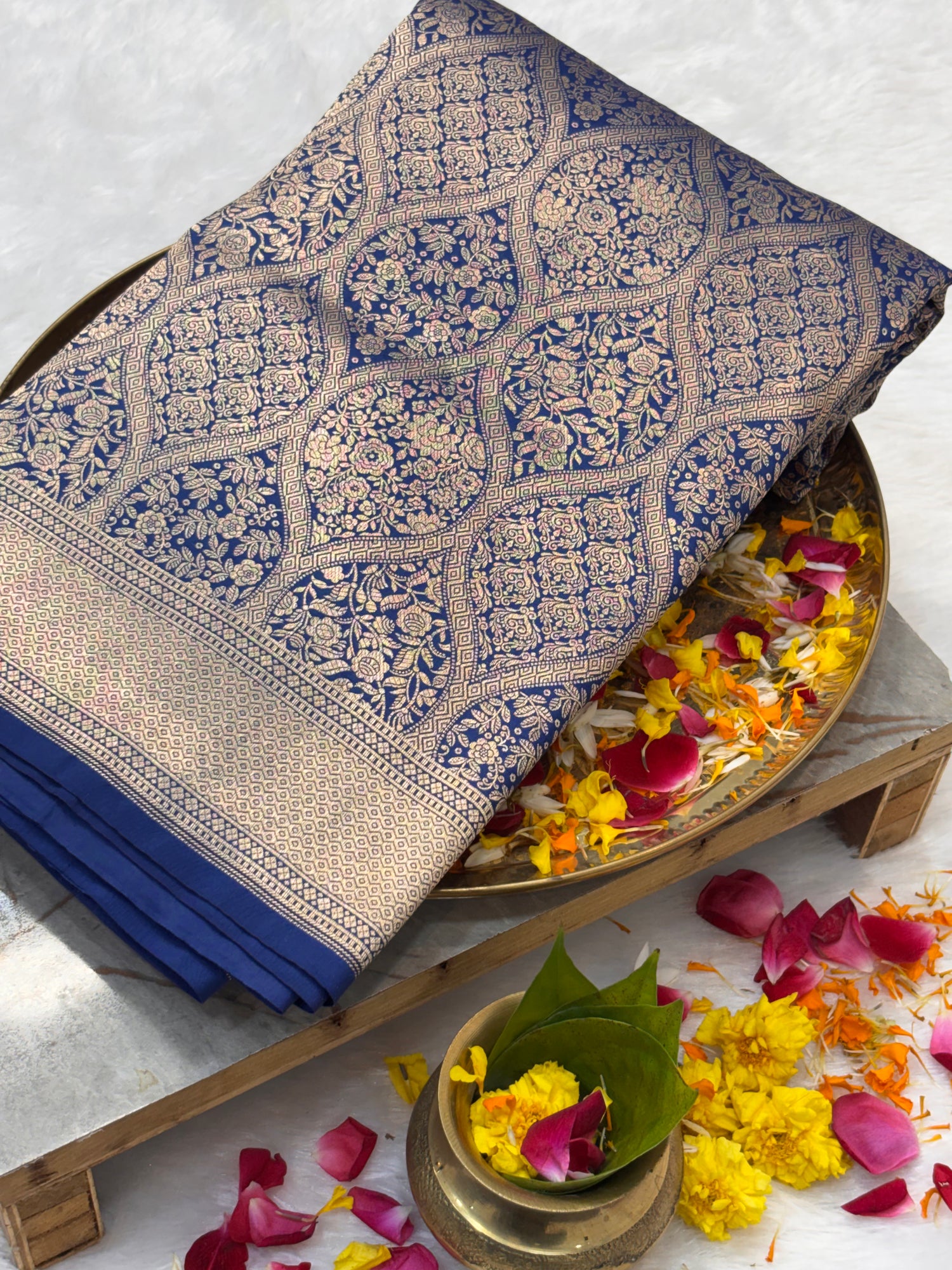Royal Blue Pure Katan Silk Gold Zari Brocade Banarasi Saree