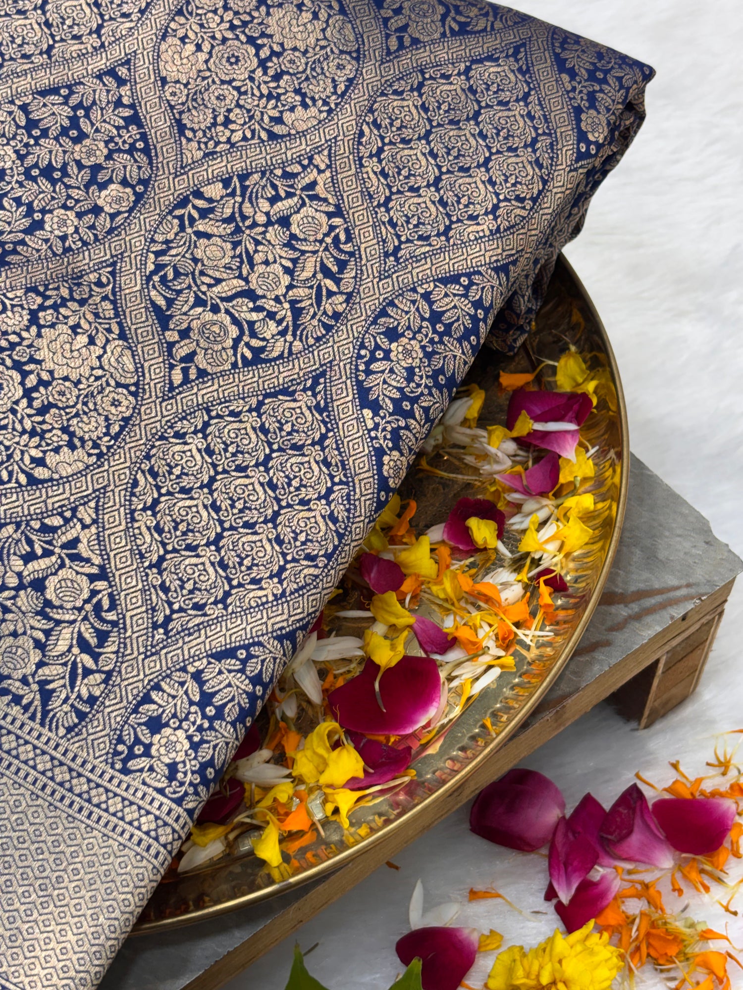Royal Blue Pure Katan Silk Gold Zari Brocade Banarasi Saree