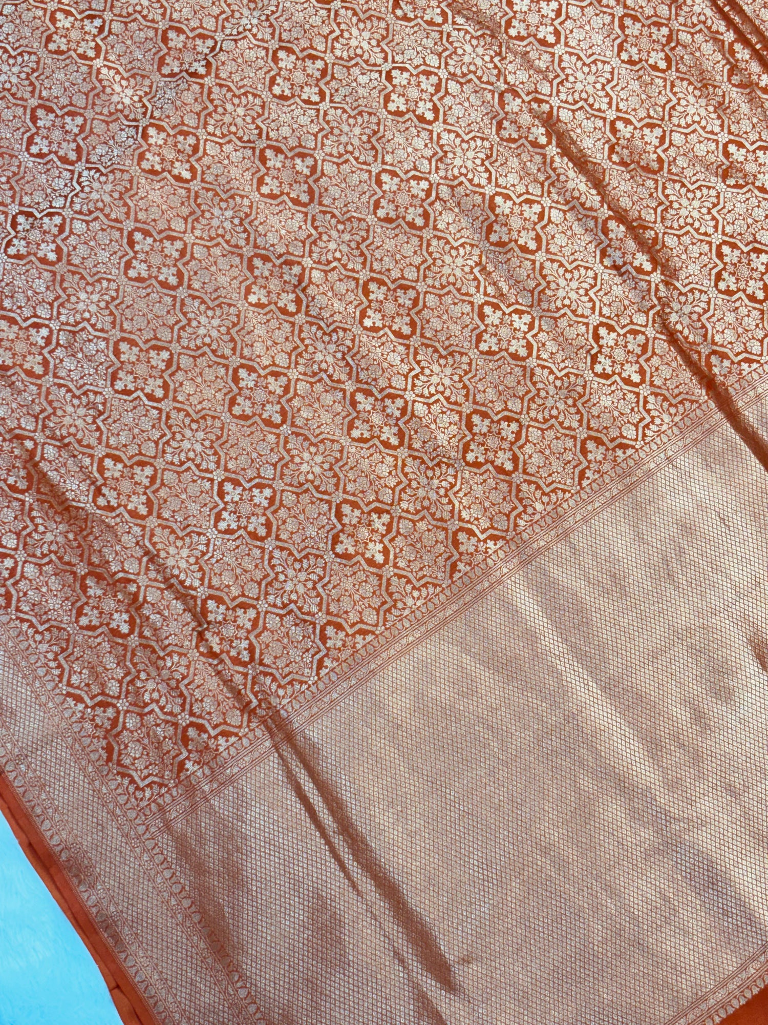 Royal Orange Pure Katan Silk Traditional Brocade Handwoven Banarasi Saree