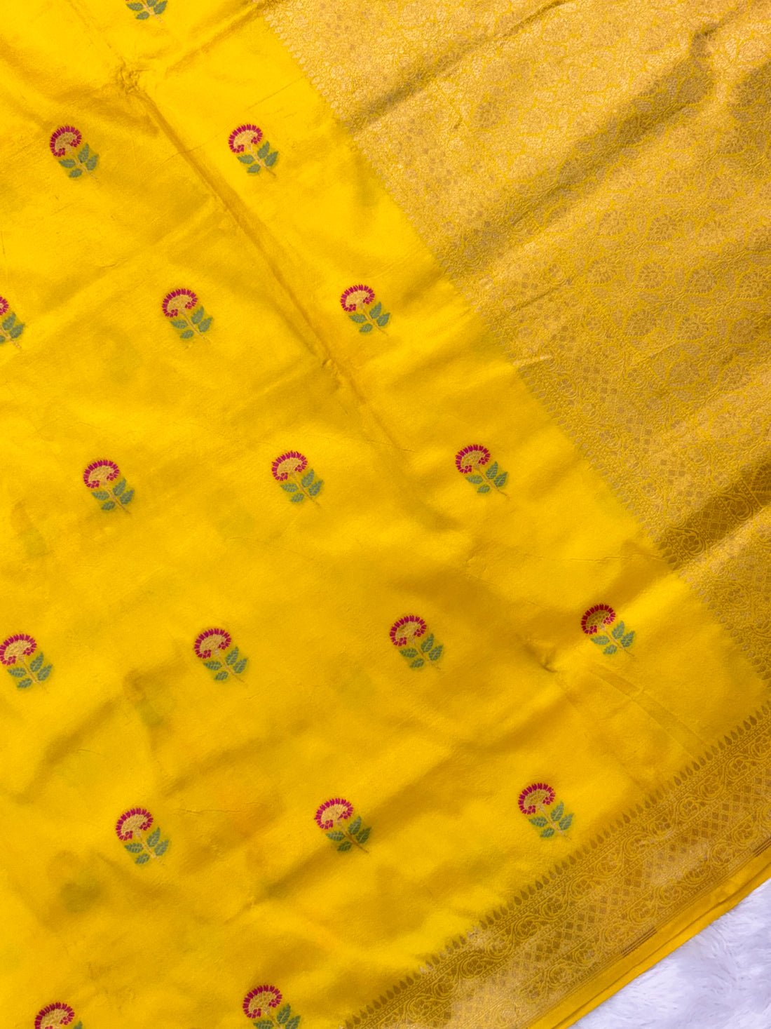 Luxury Yellow Pure Katan Silk Traditional Minakari Brocade Saree