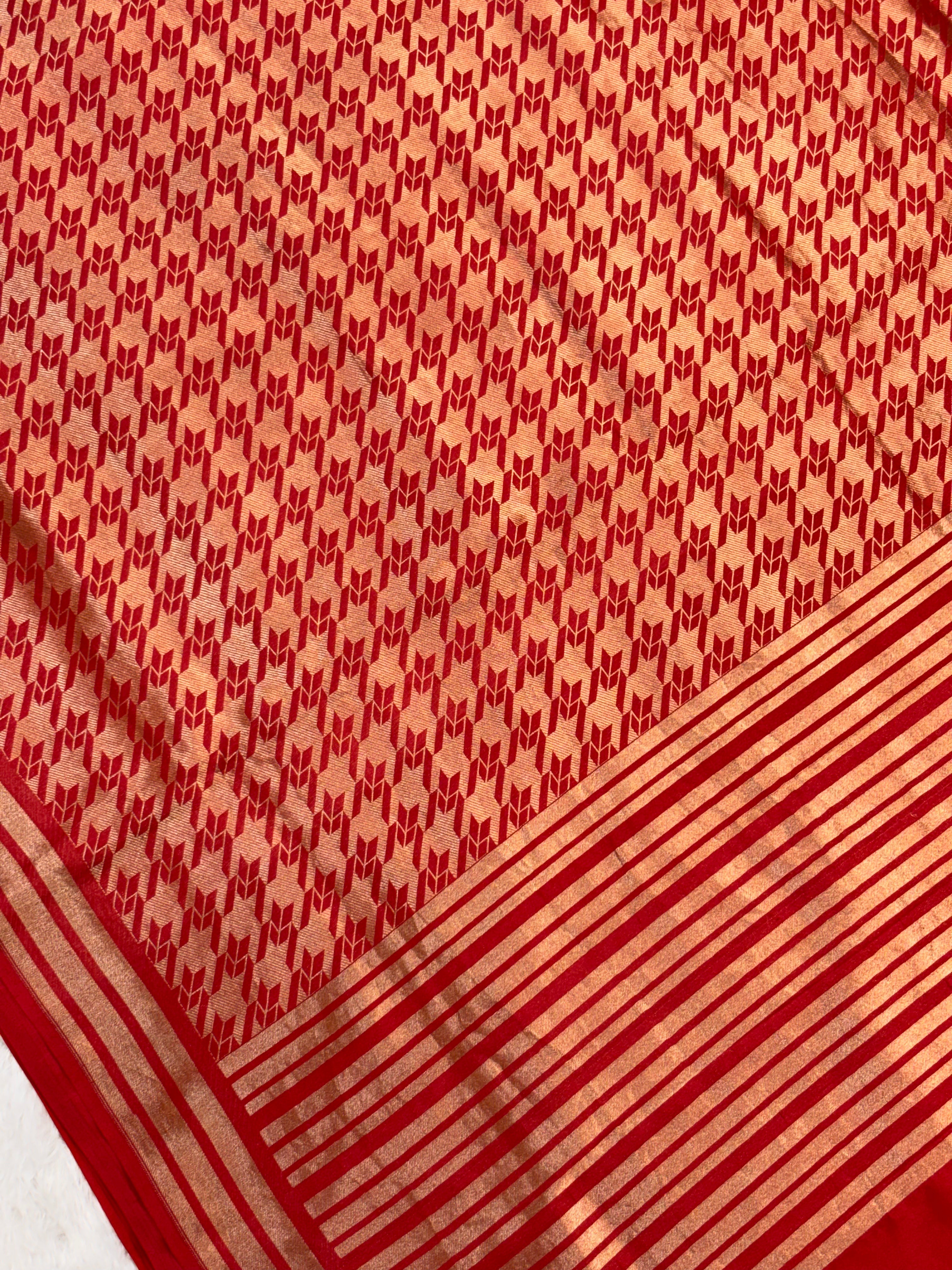 Hot Red Pure Katan Silk Gold Zari Brocade Saree