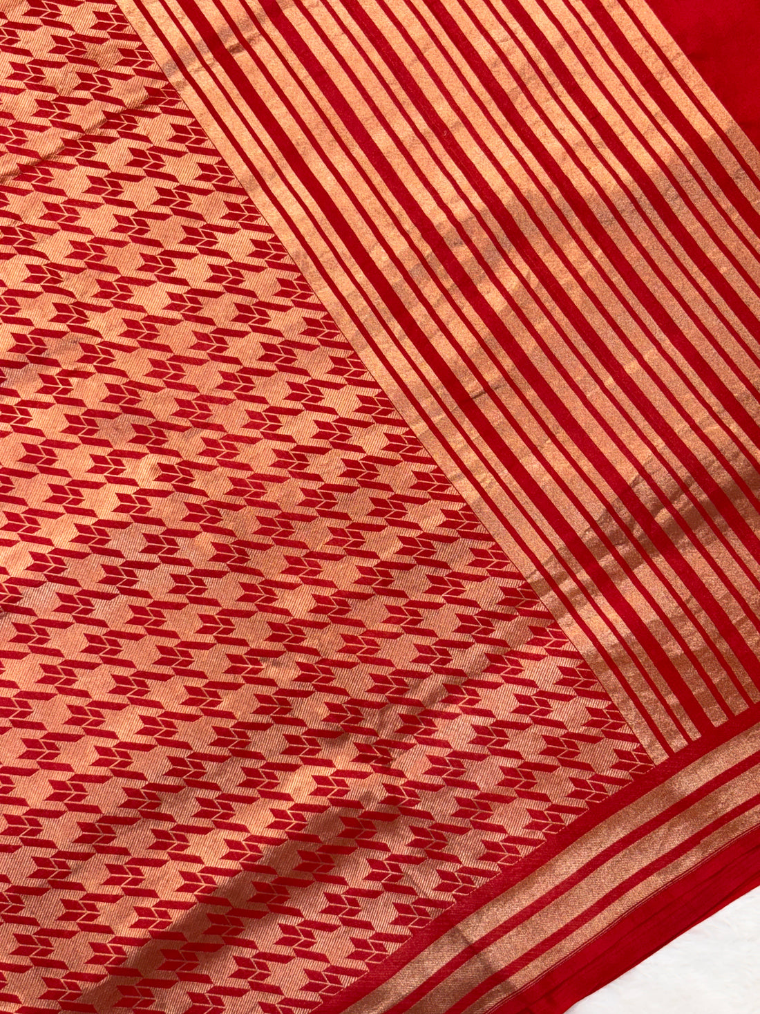 Hot Red Pure Katan Silk Gold Zari Brocade Saree