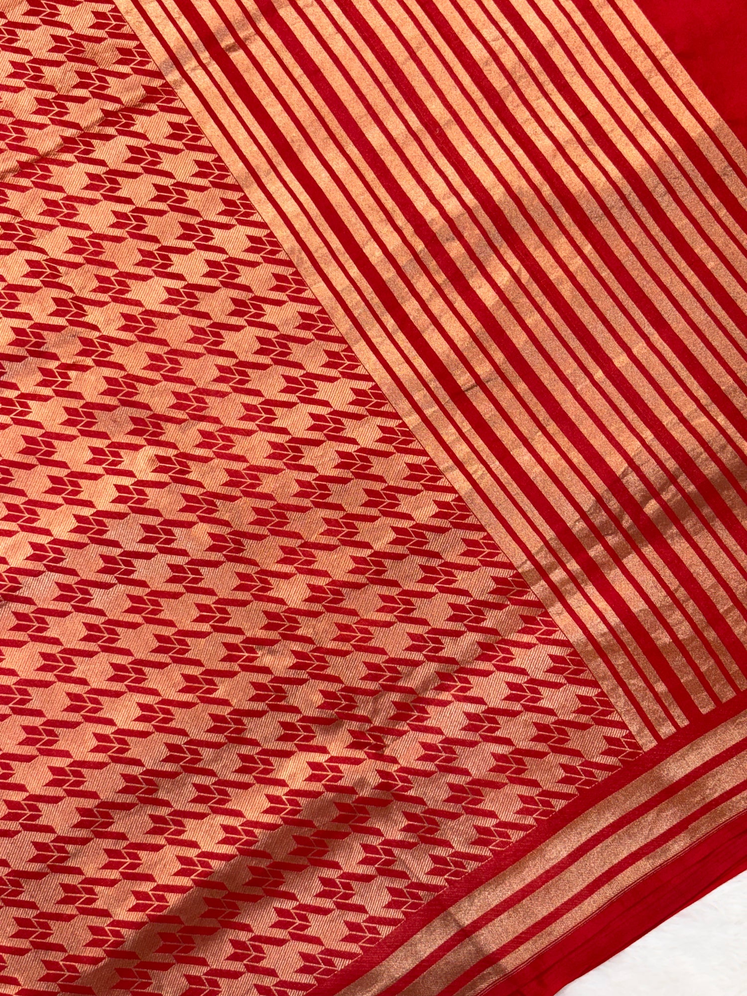 Hot Red Pure Katan Silk Gold Zari Brocade Saree