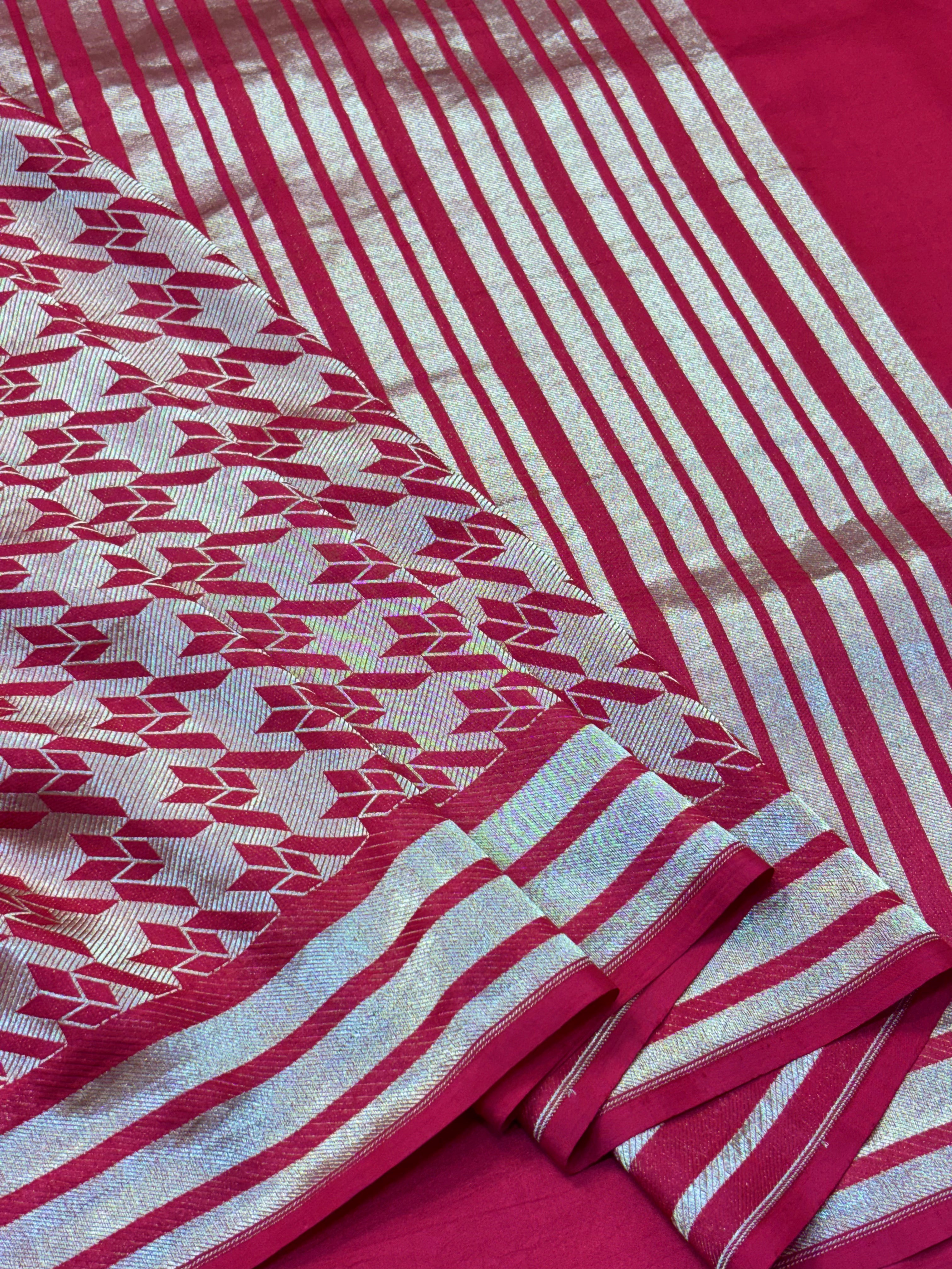Hot Red Pure Katan Silk Gold Zari Brocade Saree
