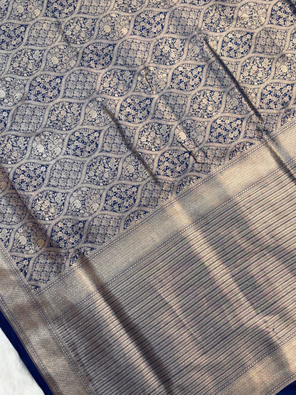 Royal Blue Pure Katan Silk Gold Zari Brocade Banarasi Saree