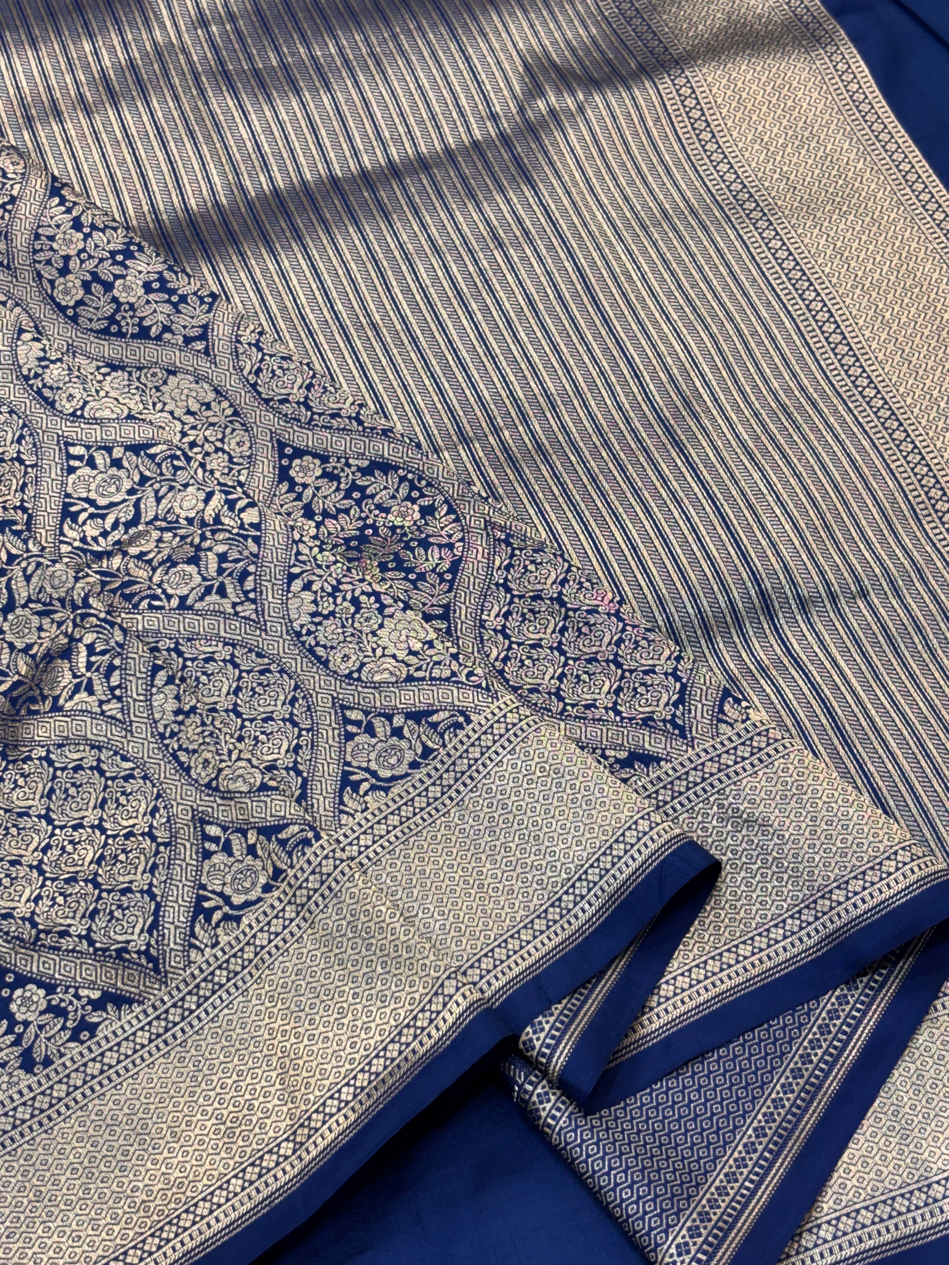 Royal Blue Pure Katan Silk Gold Zari Brocade Banarasi Saree