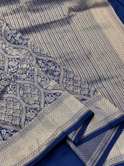 Royal Blue Pure Katan Silk Gold Zari Brocade Banarasi Saree