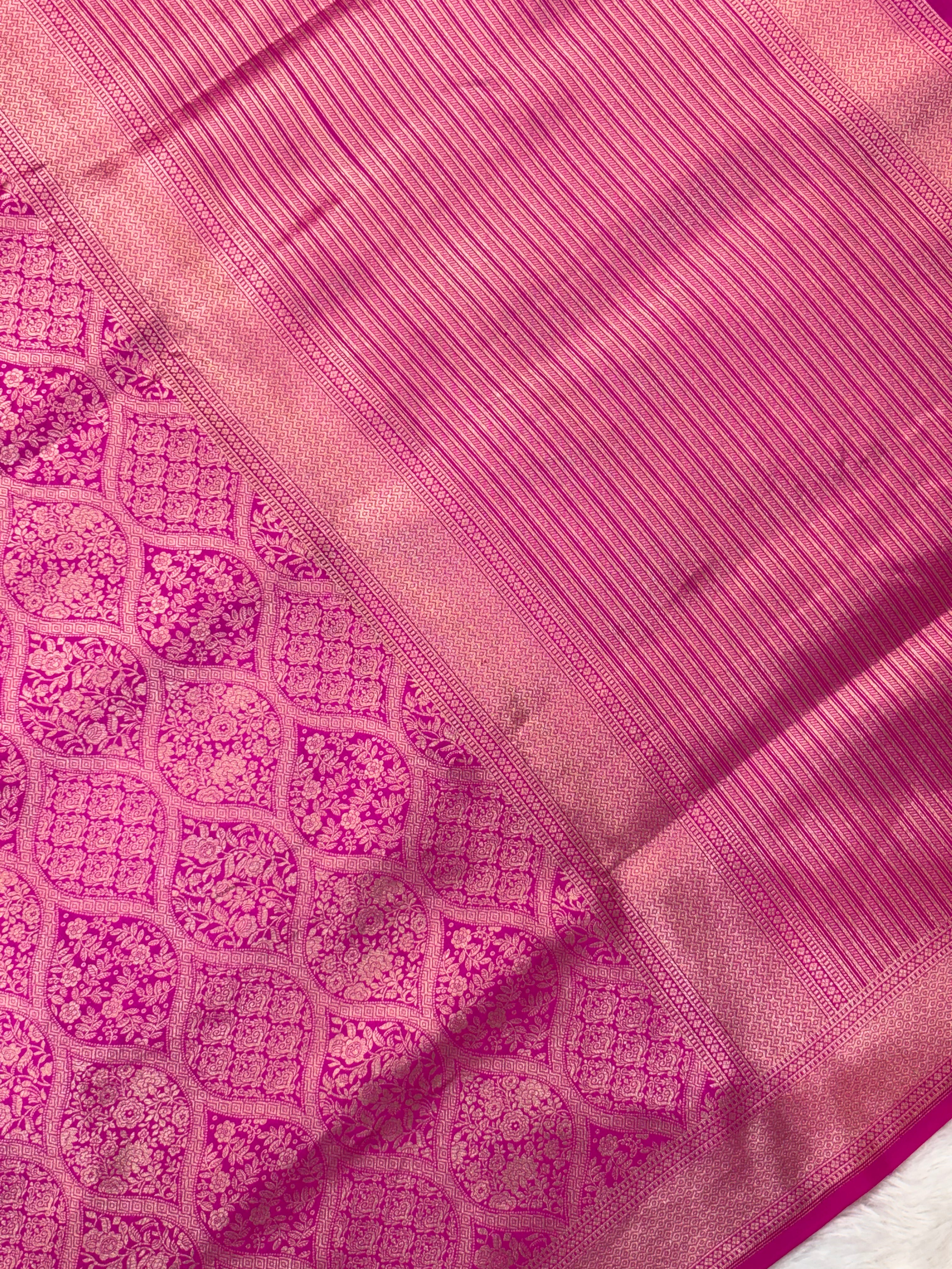 Luxury Pink Pure Katan Silk Gold Zari Work Brocade Saree