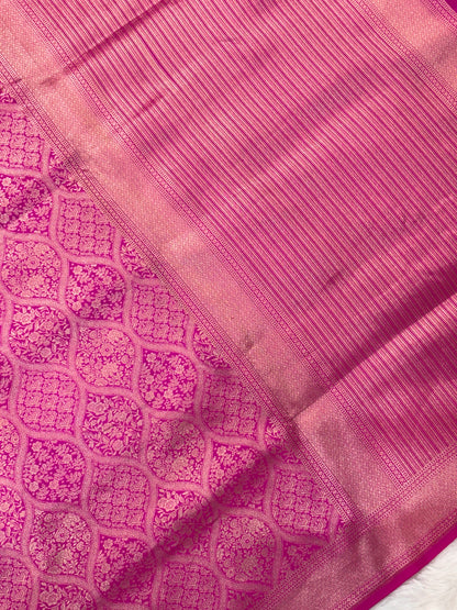 Luxury Pink Pure Katan Silk Gold Zari Work Brocade Saree