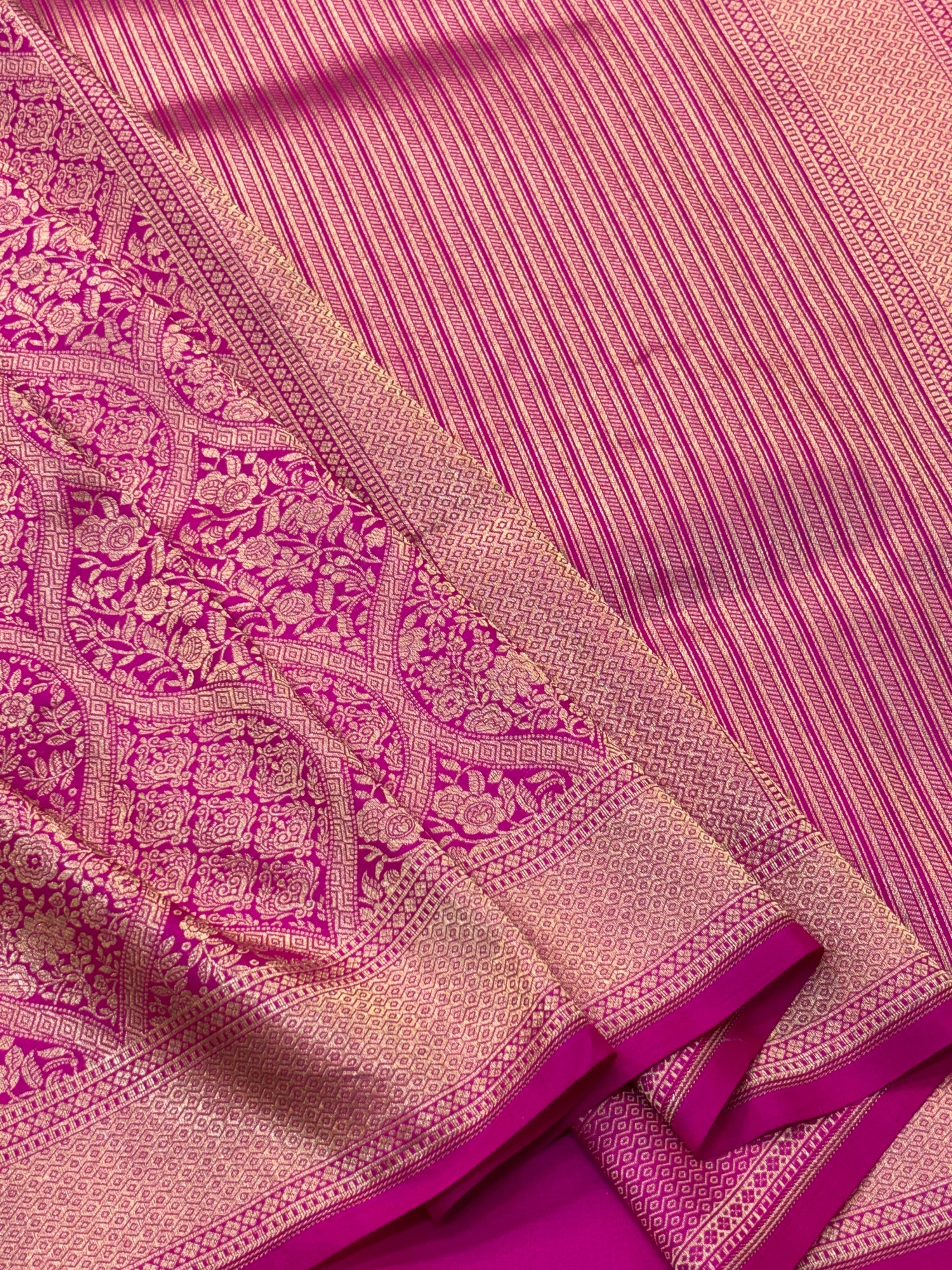 Luxury Pink Pure Katan Silk Gold Zari Work Brocade Saree