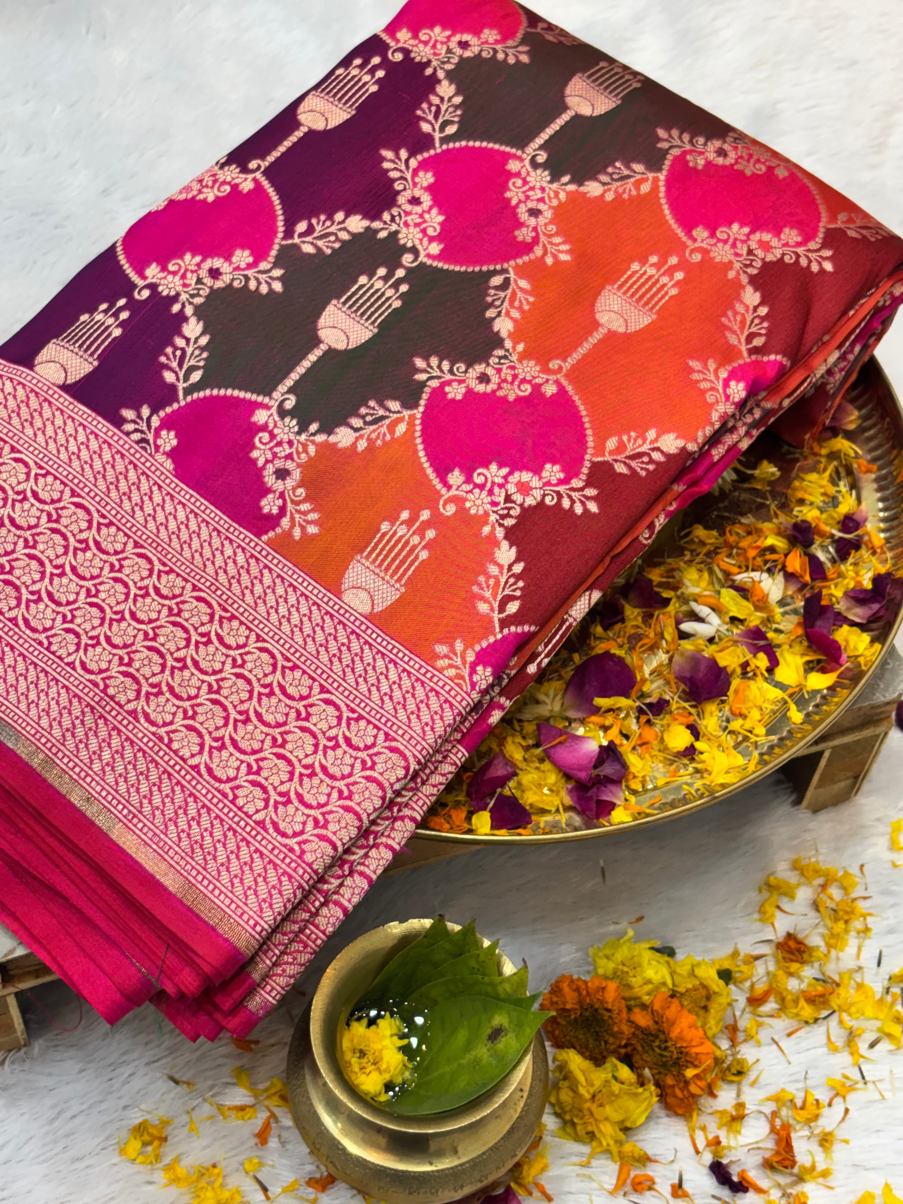 Luxury Rangkat Pure Katan Silk Handwoven Banarasi Saree
