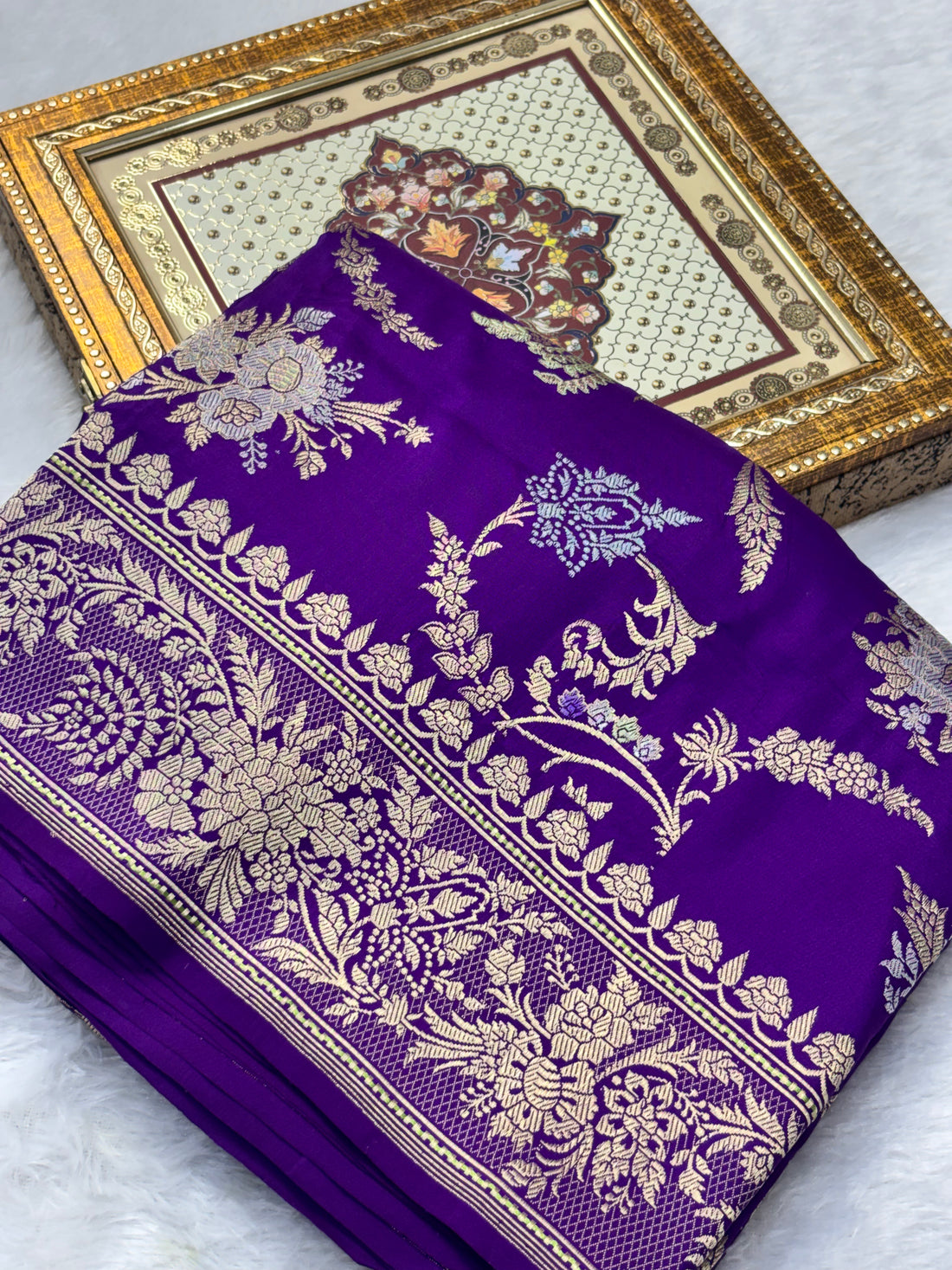 Luxury Blue Pure Katan Silk With Multi Jaal and Minakari Handwoven Banarasi Saree