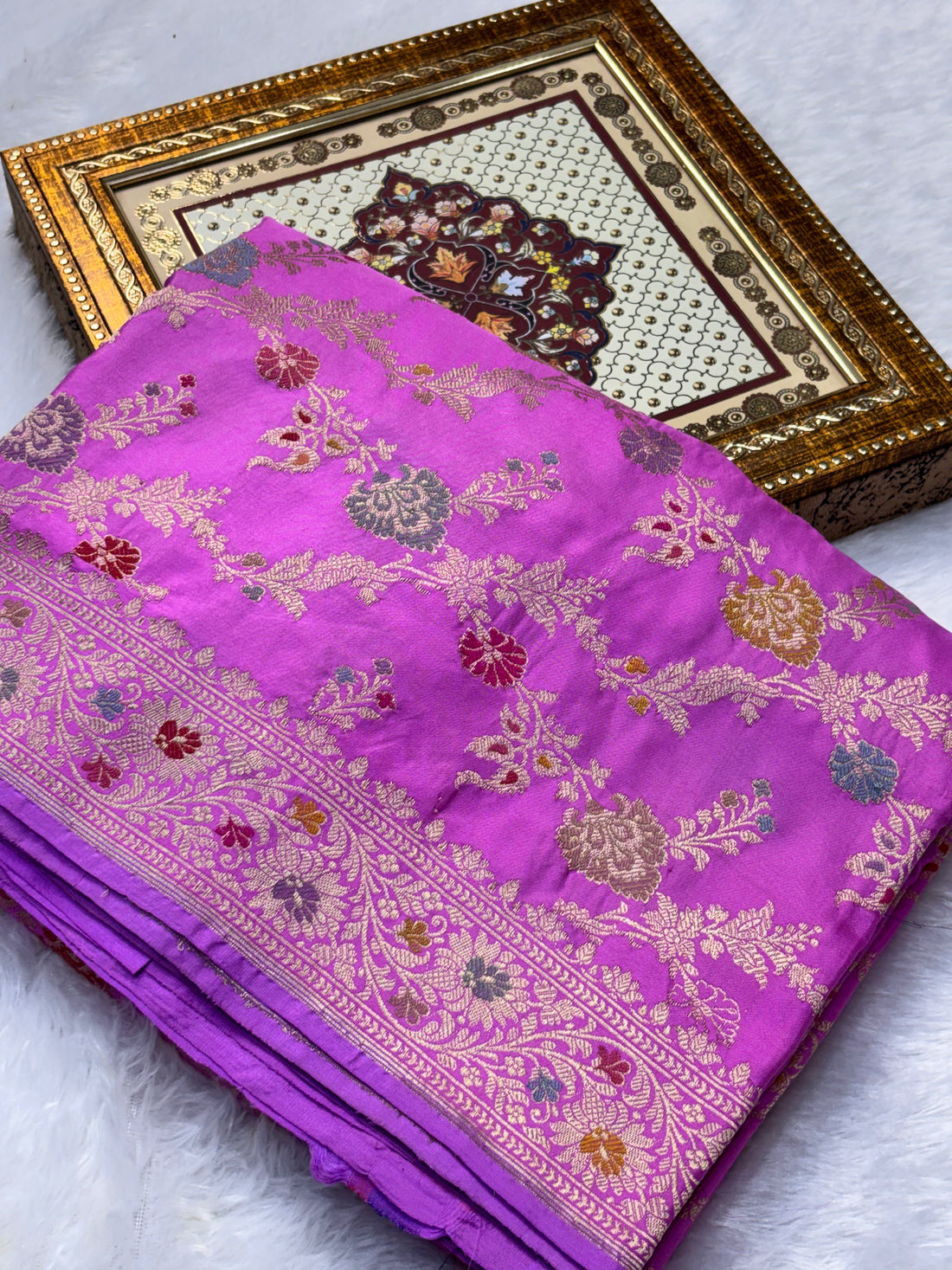 Luxury Pink Pure Katan Silk with Traditional Minakari Handwoven Banarasi Saree