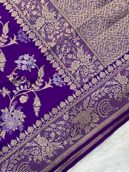 Luxury Blue Pure Katan Silk With Multi Jaal and Minakari Handwoven Banarasi Saree