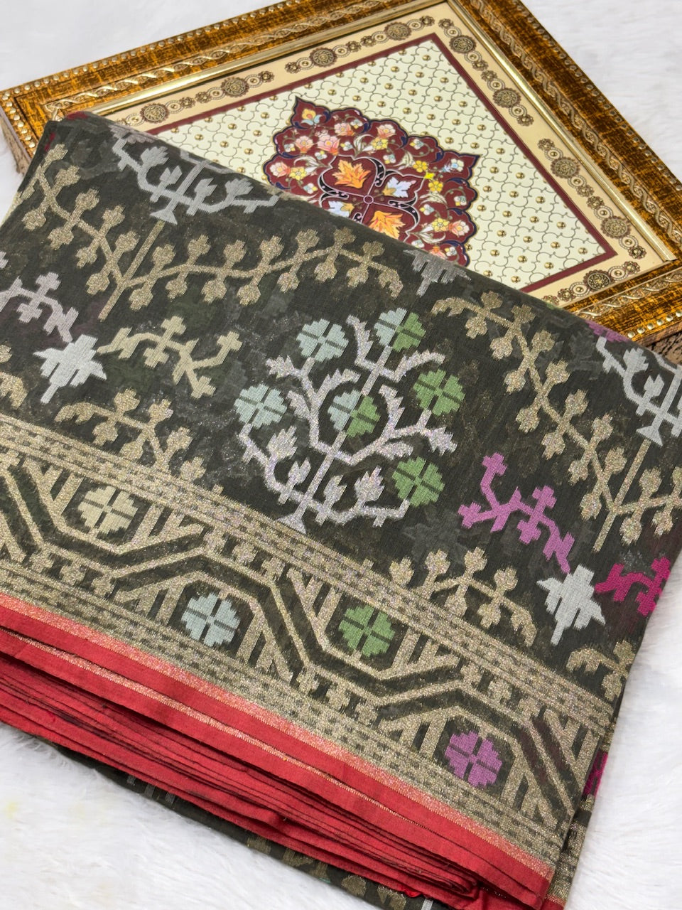 Royal Shade Pure Cotton Inspired Jamdani Handwoven Banarasi Saree