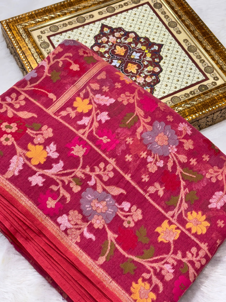 Royal Shade Pure Cotton Inspired Jamdani Handwoven Banarasi Saree