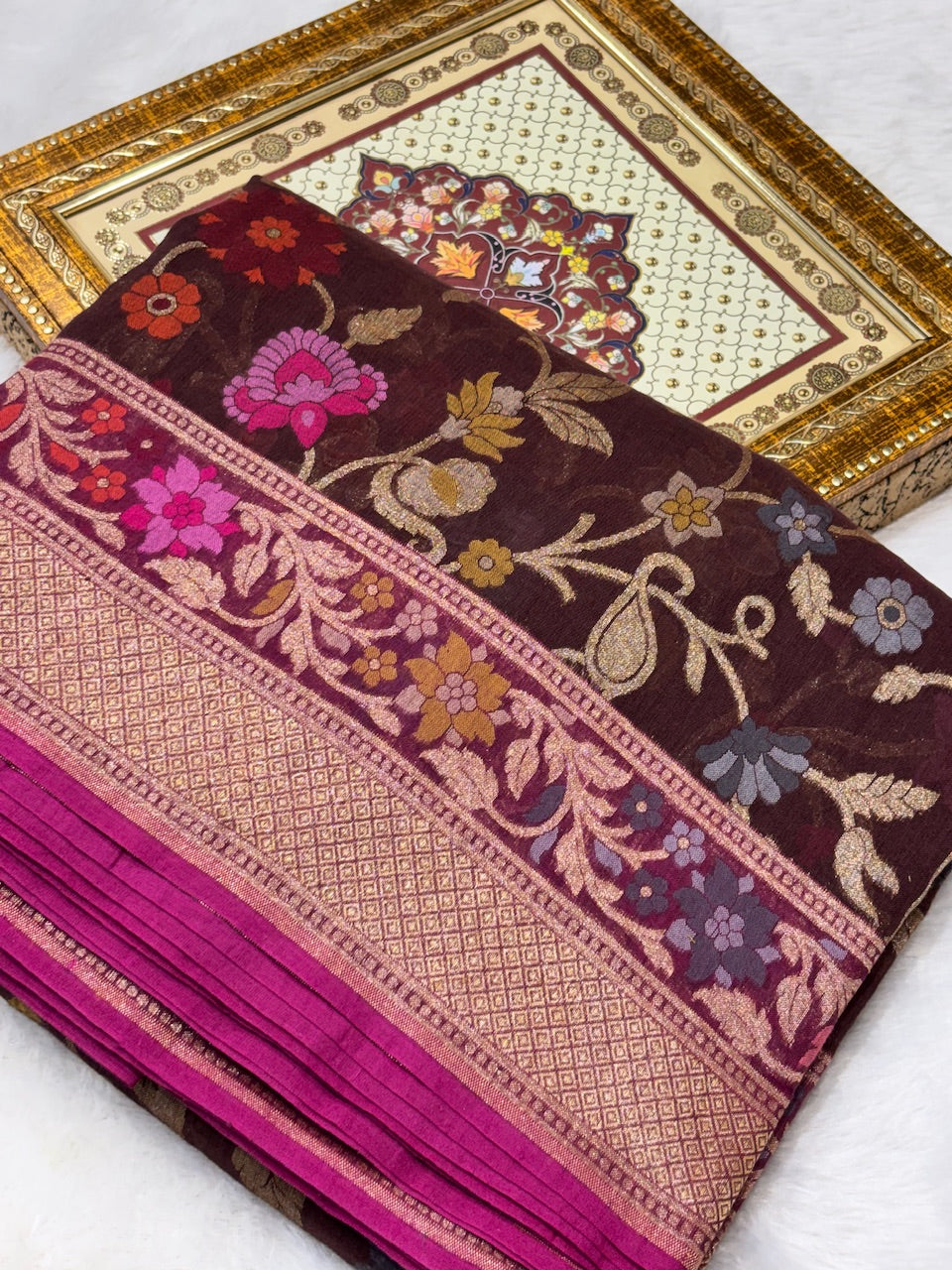 Brown Shade Pure Cotton Inspired Jamdani Handwoven Banarasi Saree