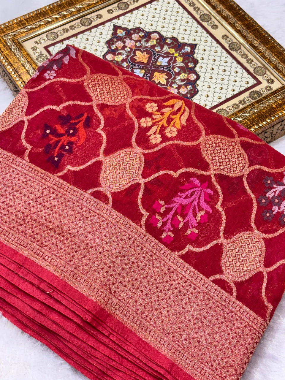 Luxury Shade Pure Cotton Inspired Jamdani Handwoven Banarasi Saree