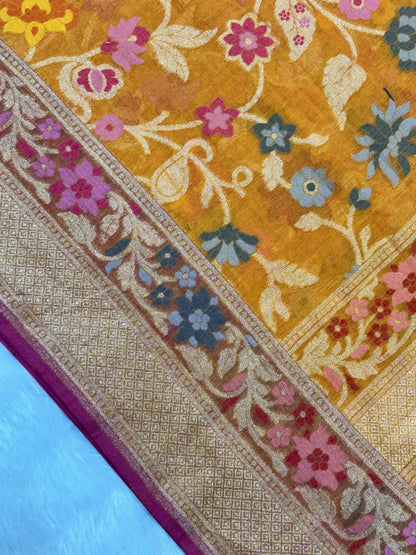 Yellow Shade Pure Cotton Inspired Jamdani Handwoven Banarasi Saree