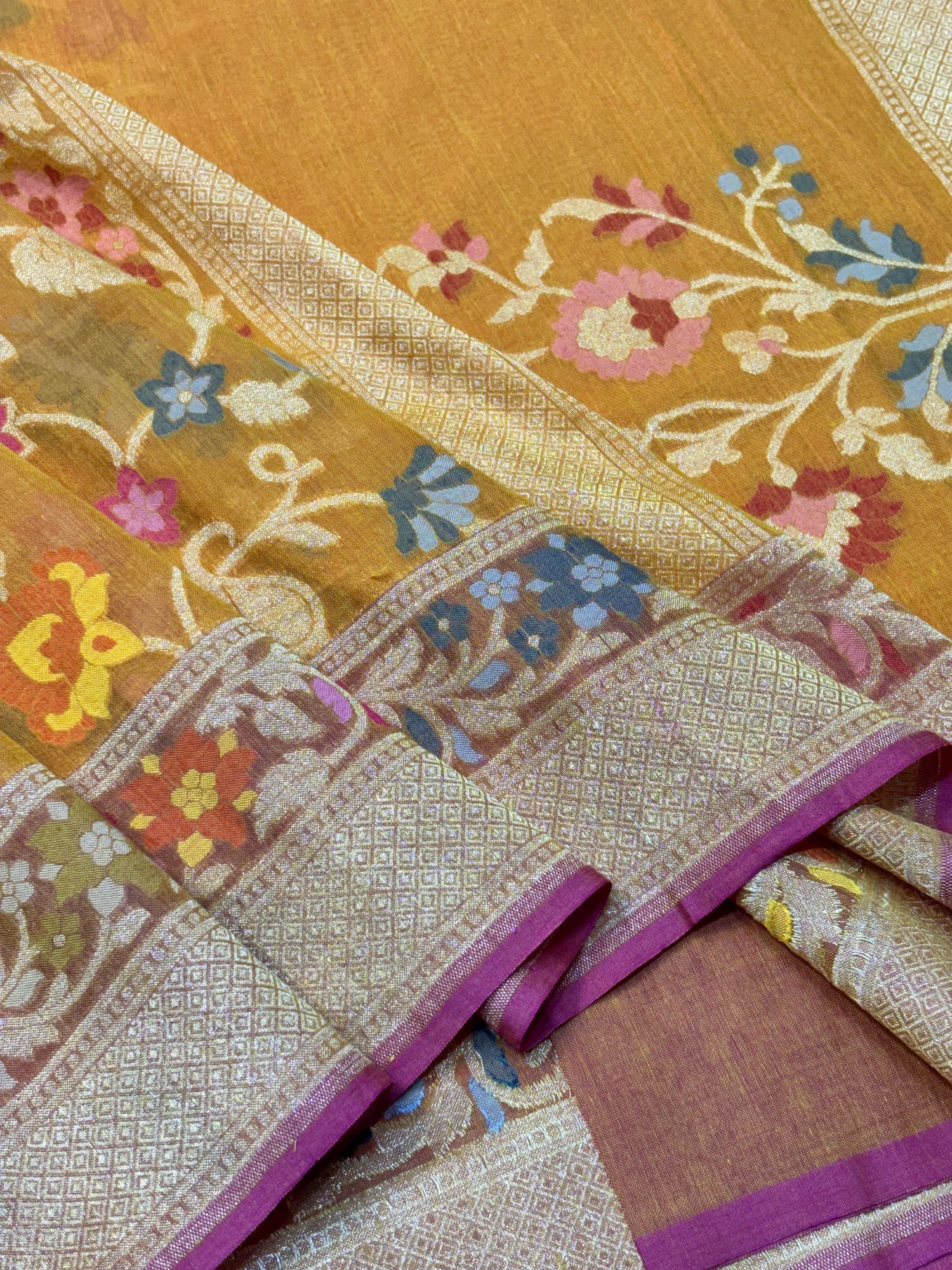 Yellow Shade Pure Cotton Inspired Jamdani Handwoven Banarasi Saree