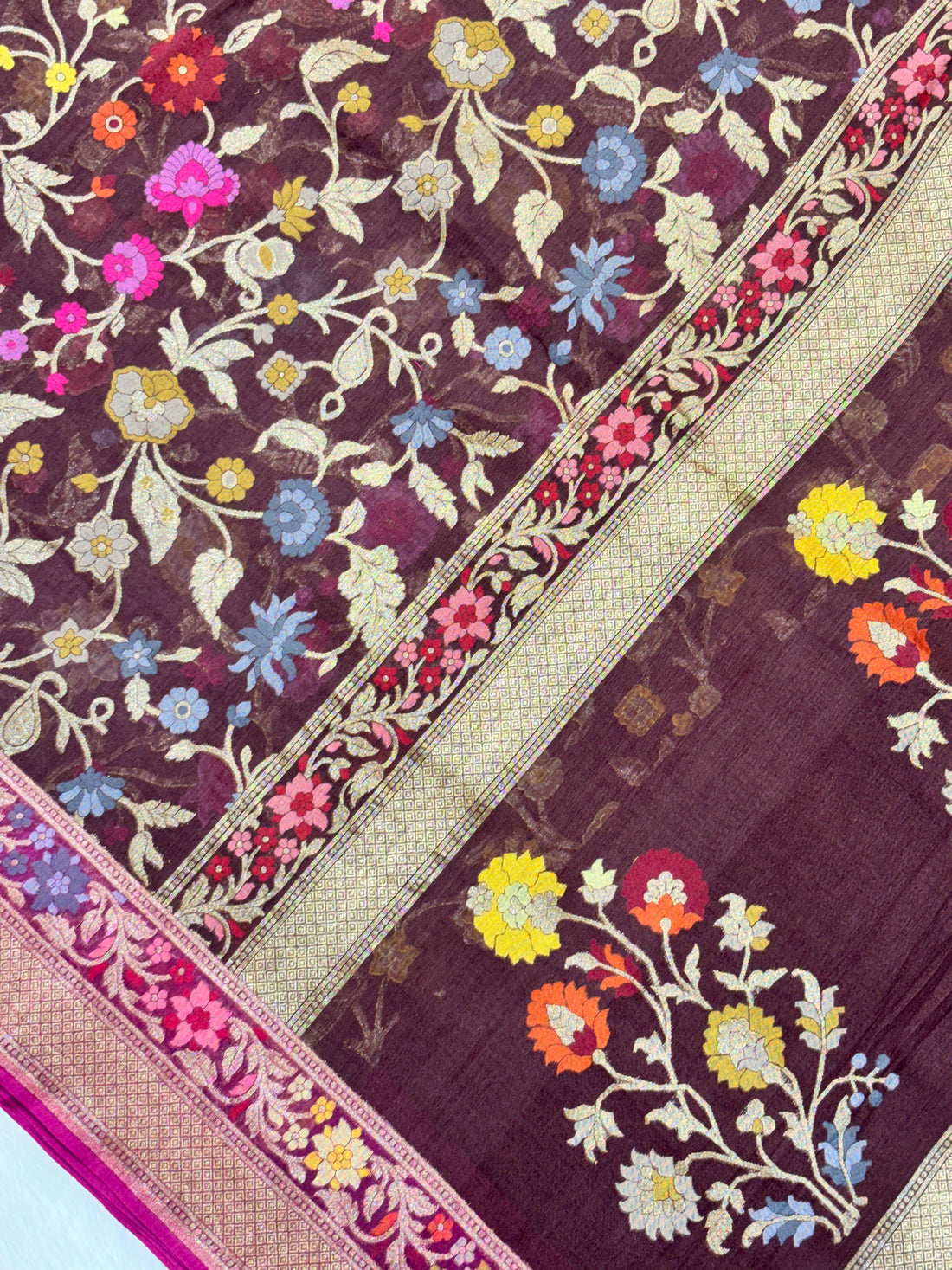 Brown Shade Pure Cotton Inspired Jamdani Handwoven Banarasi Saree