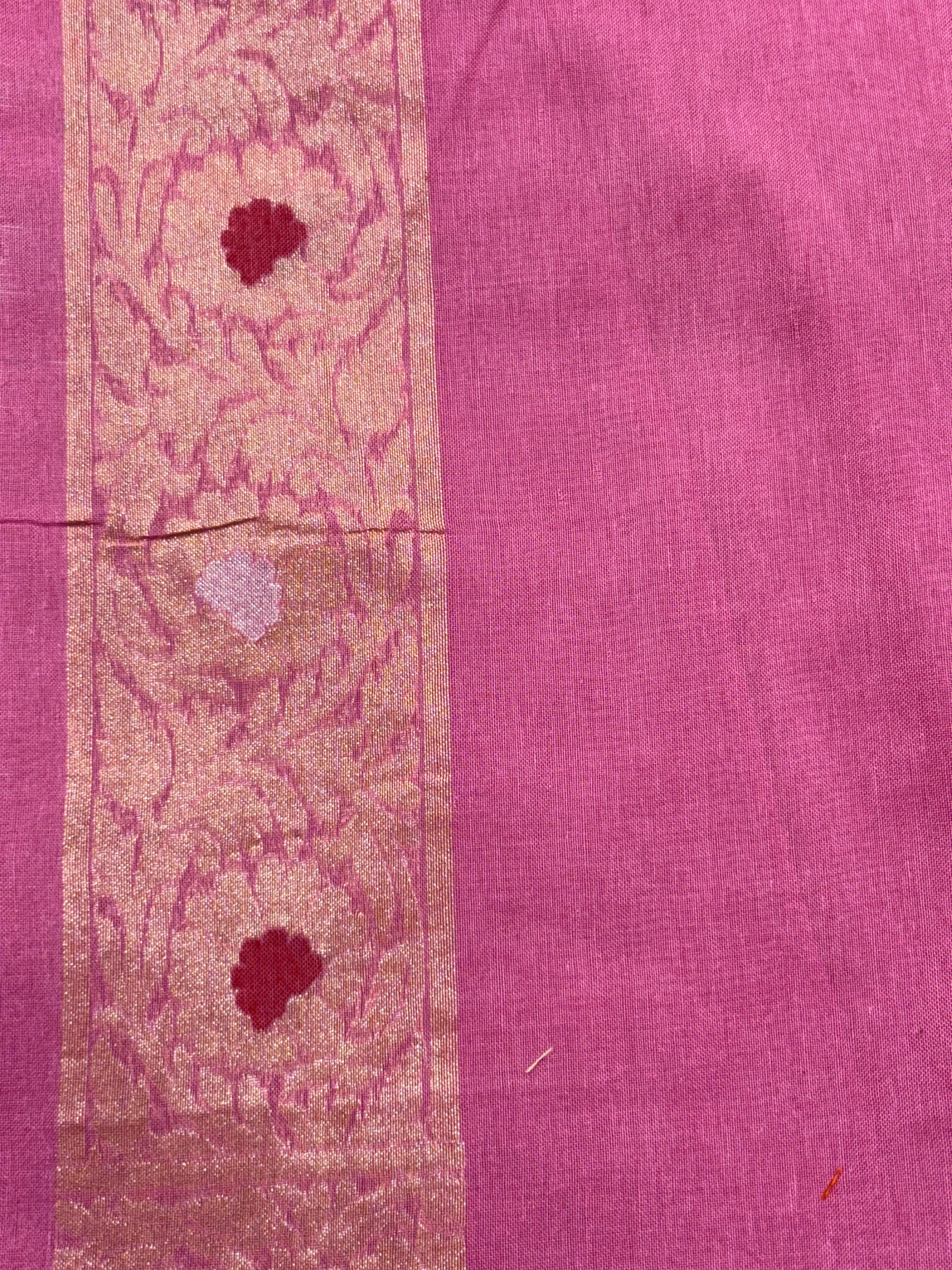 Baby Pink Pure Cotton Inspired Jamdani Handwoven Banarasi Saree