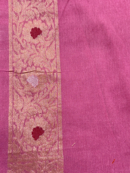 Baby Pink Pure Cotton Inspired Jamdani Handwoven Banarasi Saree