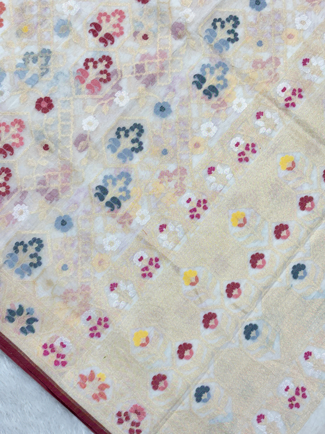 Beige Shade Pure Cotton Inspired Jamdani Handwoven Banarasi Saree