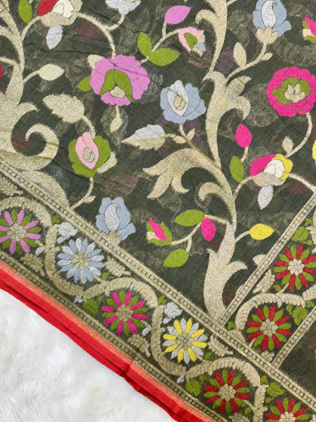 Luxury Shade Pure Cotton Inspired Jamdani Handwoven Banarasi Saree