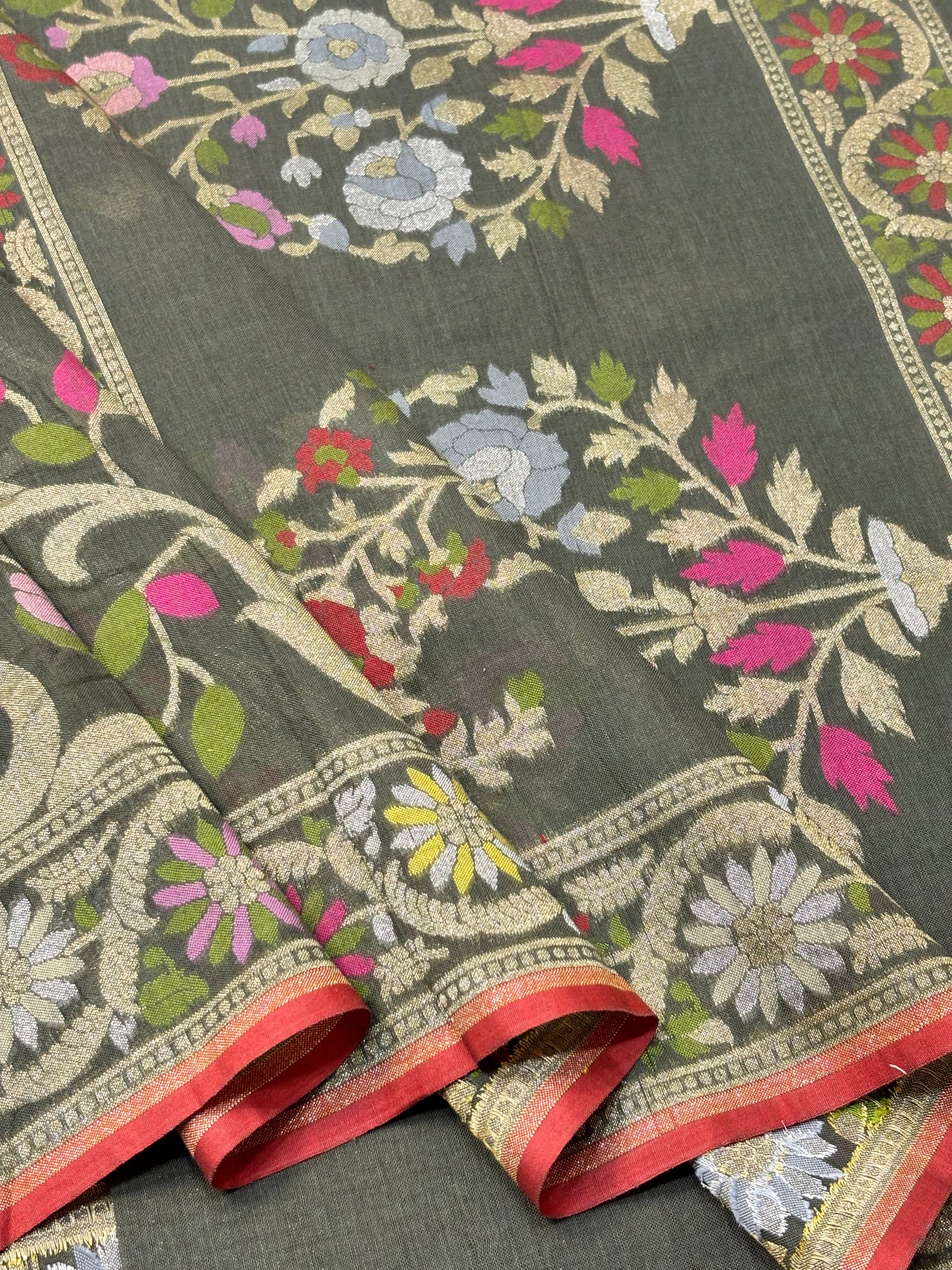 Luxury Shade Pure Cotton Inspired Jamdani Handwoven Banarasi Saree