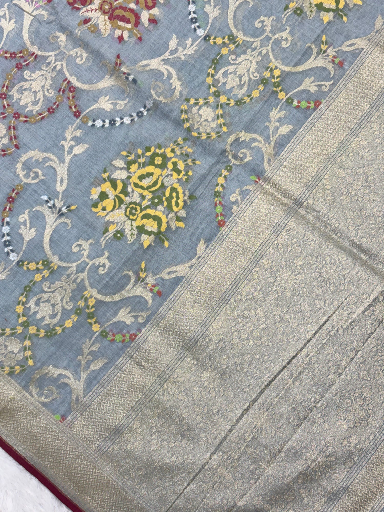 Grey Shade Pure Cotton Inspired Jamdani Handwoven Banarasi Saree